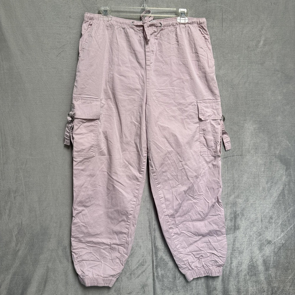 Denim Co. Pants Womens XL Pink Cargo Twill Elastic Waist Cuffed Drawstring